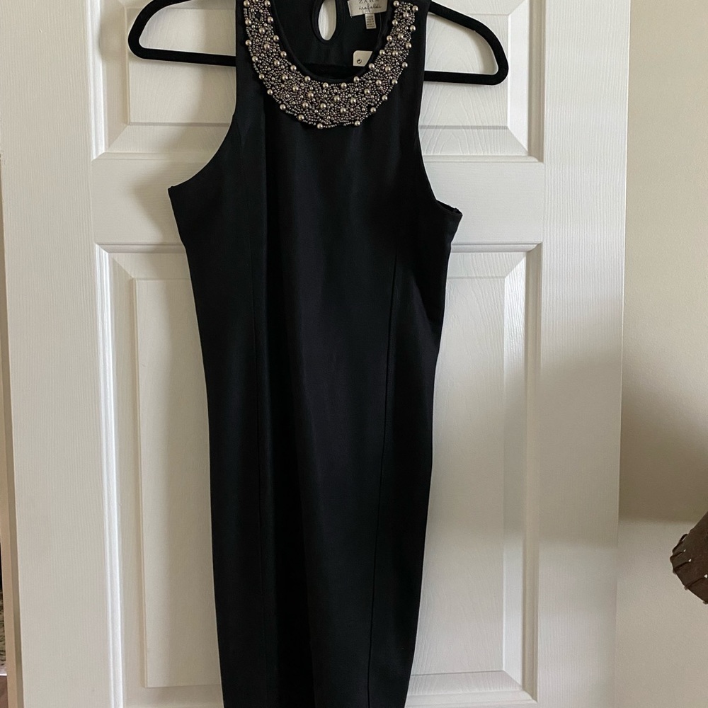 NWT Zara black dress body con with silver beaded neckline s-m